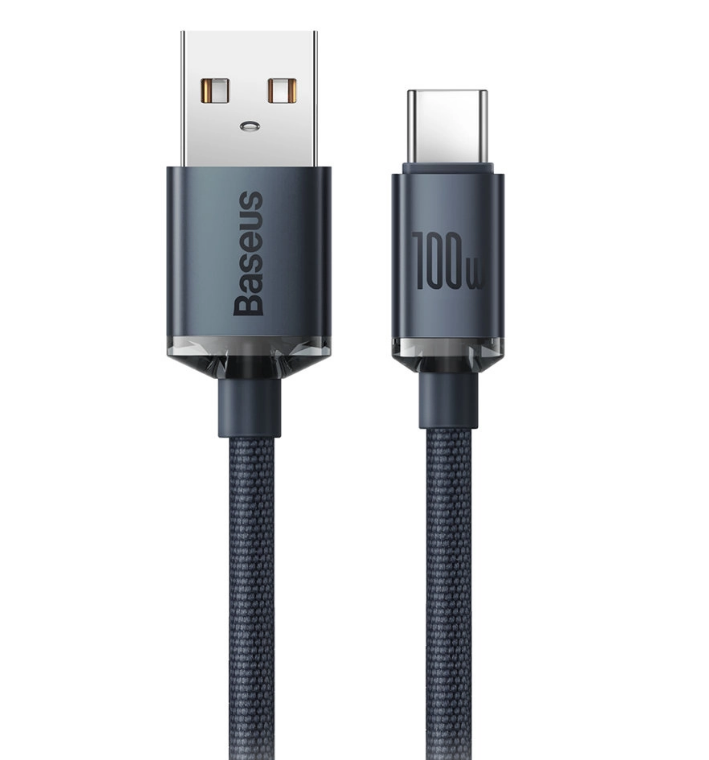 Cablu Crystal Shine USB la USB-C 2m 100W Negru - Baseus