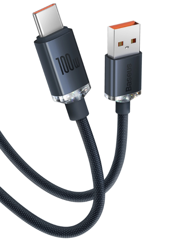 Cablu Crystal Shine USB la USB-C 2m 100W Negru - Baseus
