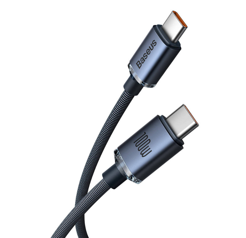 Cablu Crystal Shine USB-C la USB-C 2m 100W Negru - Baseus
