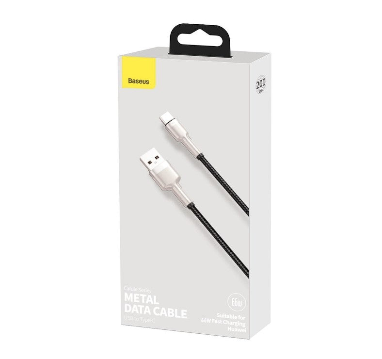 Cablu Cafule Metal USB la USB-C 2m 66W Negru - Baseus