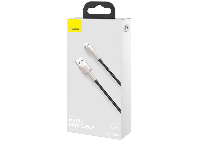 Cablu Cafule Metal USB-A la Lightning 0.25m 2.4A Negru - Baseus