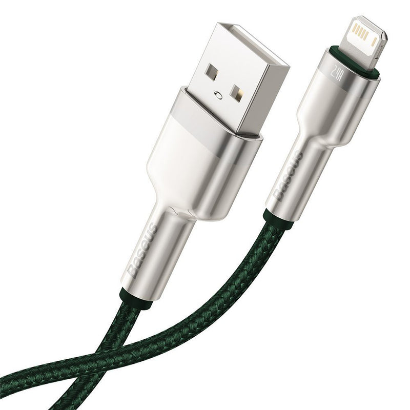 Cablu Cafule Metal USB la Lightning 1m 2.4A Verde - Baseus