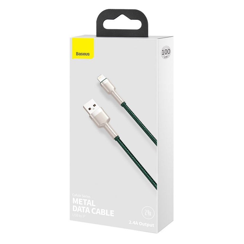 Cablu Cafule Metal USB la Lightning 1m 2.4A Verde - Baseus