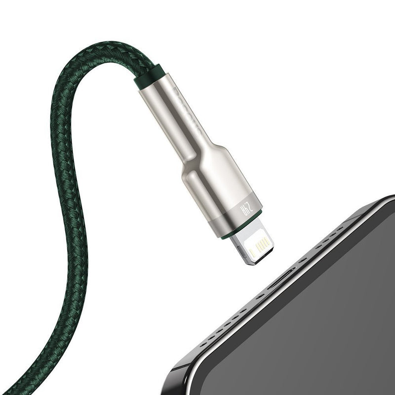Cablu Cafule Metal USB la Lightning 1m 2.4A Verde - Baseus