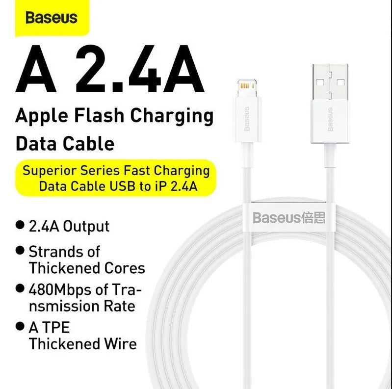 Cablu Superior USB la Lightning 0.25m 2.4A Alb - Baseus