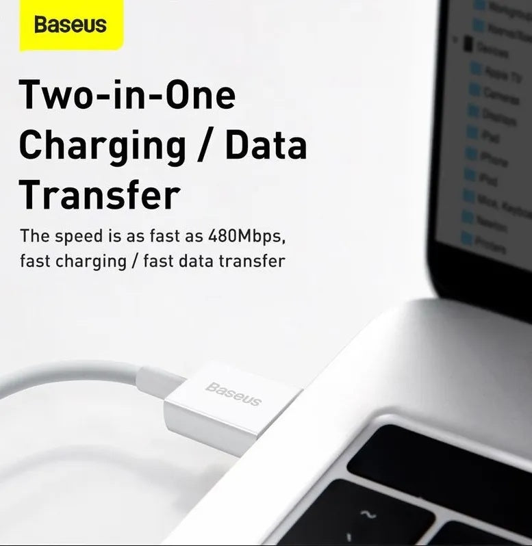 Cablu Superior USB la Lightning 0.25m 2.4A Alb - Baseus