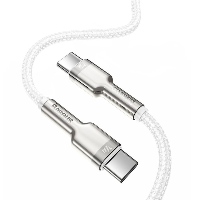 Cablu Cafule Metal USB-C la USB-C 1m 100W Alb - Baseus