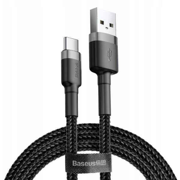 Cablu Cafule USB la USB-C 2m 2A Gri/Negru - Baseus