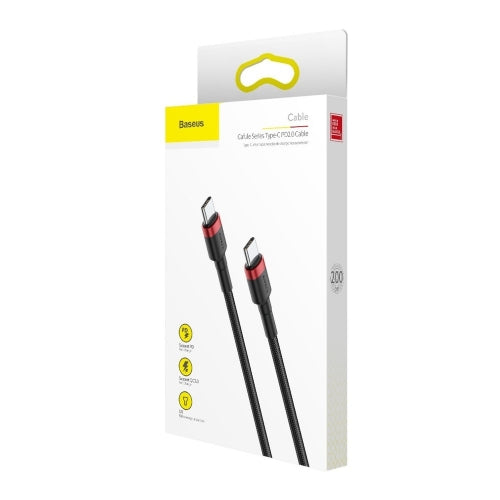 Cablu Cafule USB-C la USB-C 2m 60W Roșu/Negru - Baseus