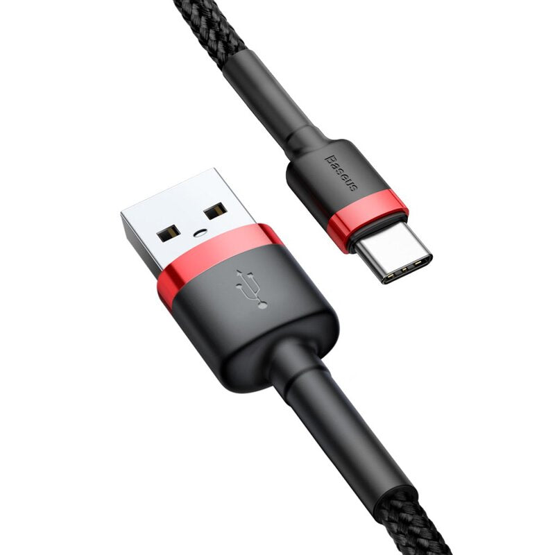 Cablu Cafule USB la USB-C 3m 2A Negru/Roșu - Baseus