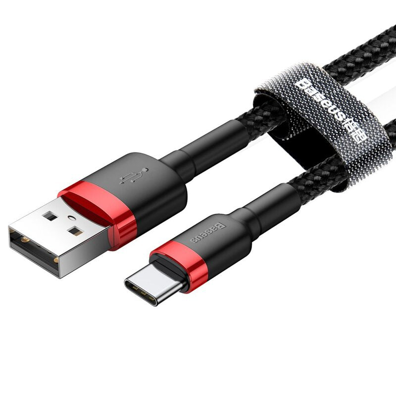 Cablu Cafule USB la USB-C 3m 2A Negru/Roșu - Baseus