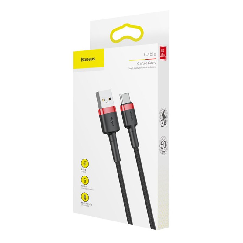 Cablu Cafule USB la USB-C 3m 2A Negru/Roșu - Baseus