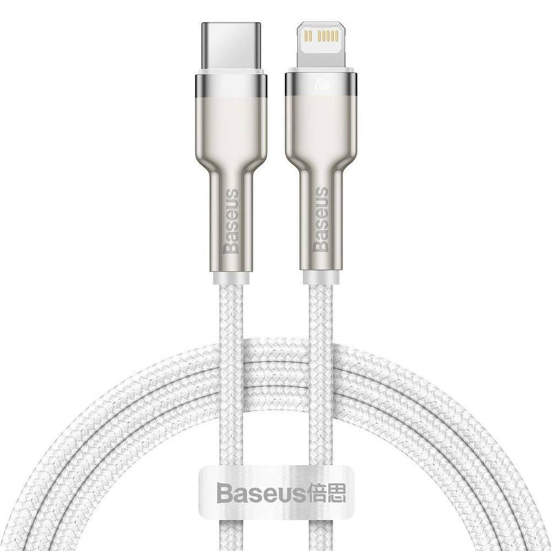 Cablu Cafule Metal USB-C la Lightning 1m 20W Alb - Baseus
