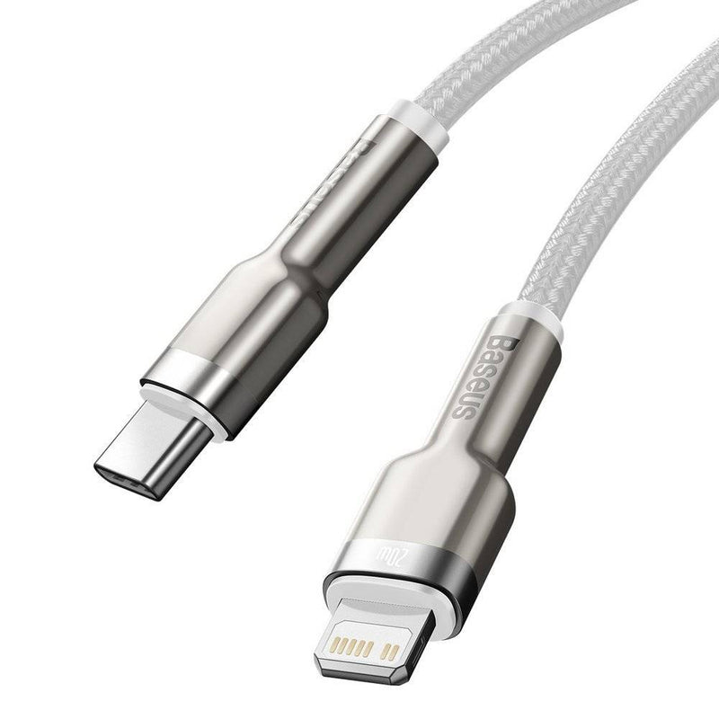 Cablu Cafule Metal USB-C la Lightning 1m 20W Alb - Baseus
