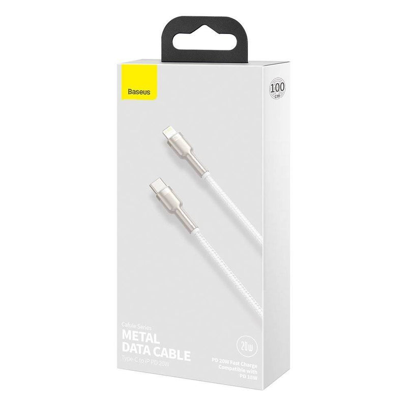 Cablu Cafule Metal USB-C la Lightning 1m 20W Alb - Baseus