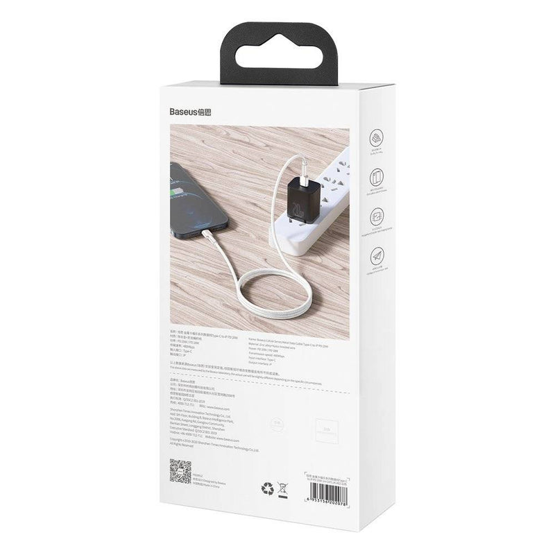 Cablu Cafule Metal USB-C la Lightning 1m 20W Alb - Baseus