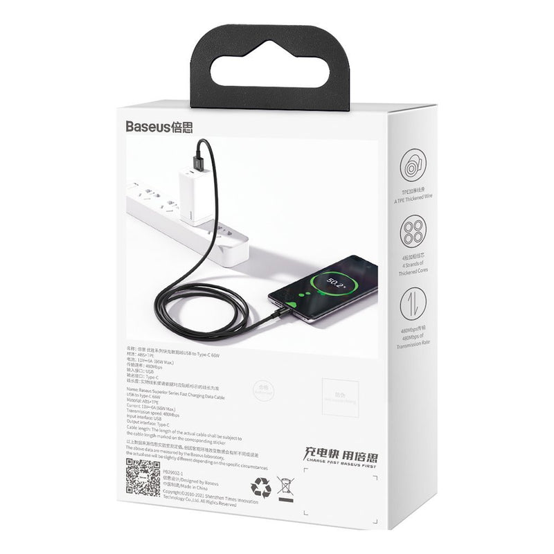 Cablu Superior USB la USB-C 1m 66W Negru - Baseus