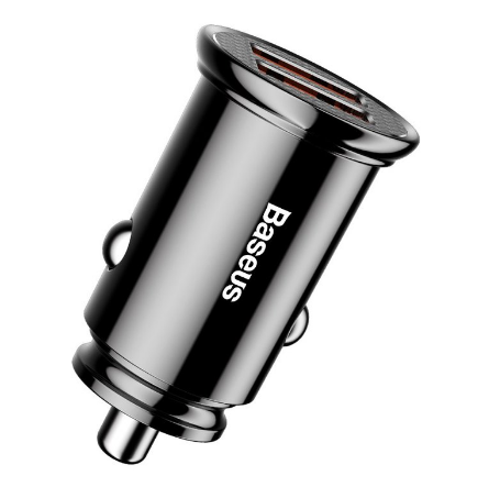 Încărcător Auto Circular Plastic 30W 2x USB Negru Baseus