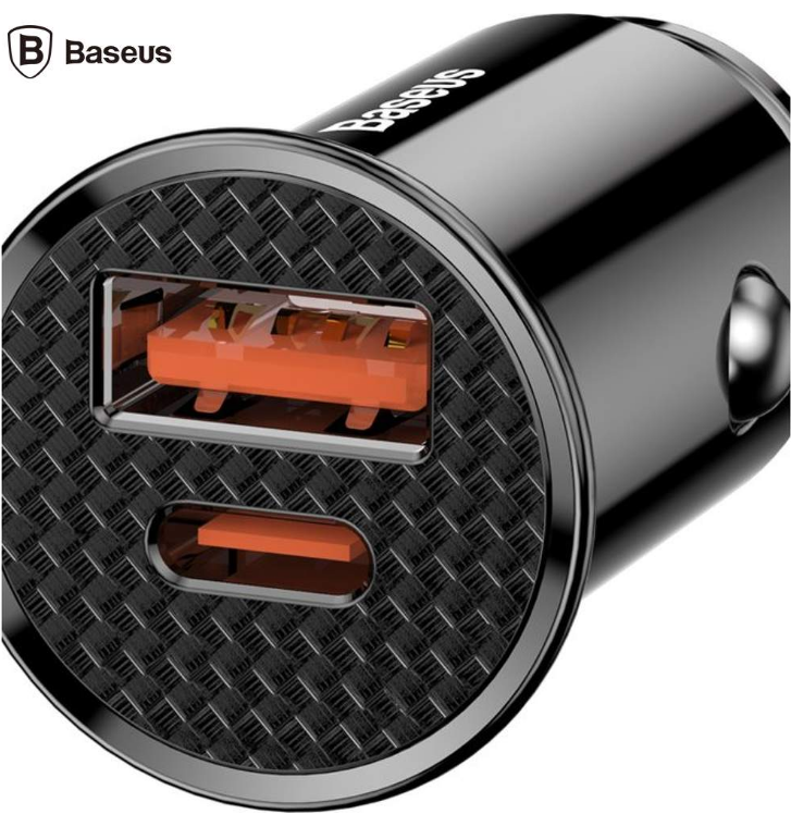Încărcător Auto Circular Plastic PPS 30W USB USB-C Negru - Baseus