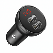 Încărcător Auto Digital Display 24W 2x USB Gri Baseus