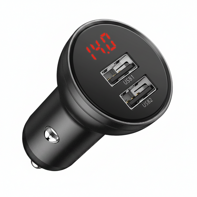 Încărcător Auto Digital Display 24W 2x USB Gri Baseus