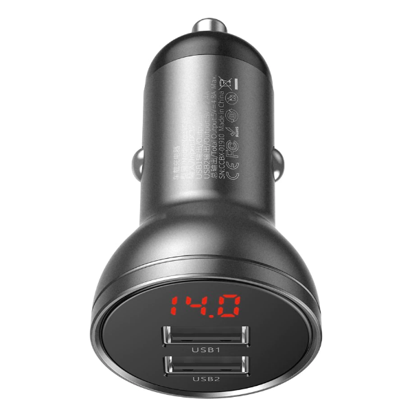 Încărcător Auto Digital Display 24W 2x USB Gri - Baseus