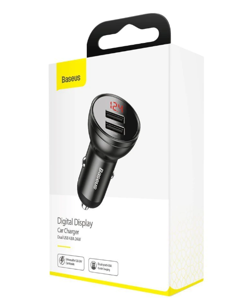 Încărcător Auto Digital Display 24W 2x USB Gri - Baseus