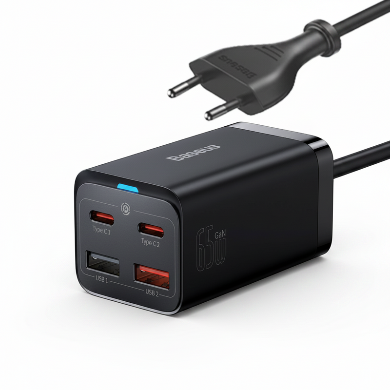 Încărcător Rețea GaN3 Pro 65W 2x USB-C 2x USB Cablu Inclus Negru Baseus