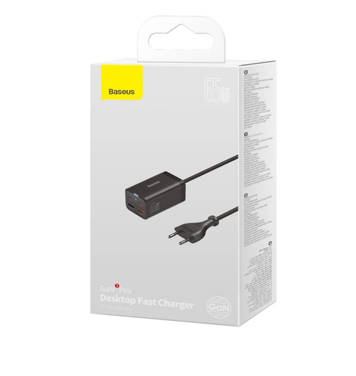 Încărcător Rețea GaN3 Pro 65W 2x USB-C 2x USB Cablu Inclus Negru - Baseus