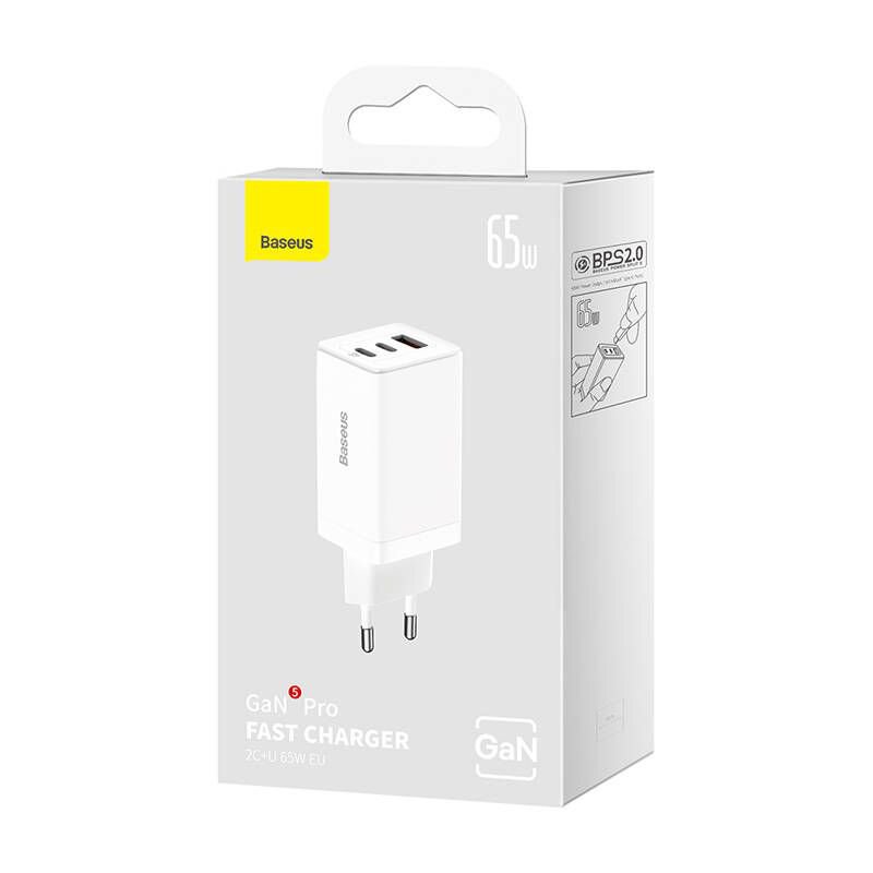 Încărcător Rețea GaN5 Pro 65W 2x USB-C 1x USB Cablu Inclus Alb - Baseus