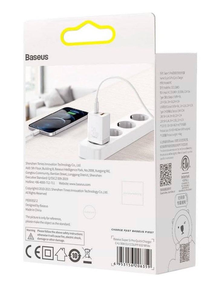 Încărcător Rețea Super Si Pro 30W USB-C USB Alb - Baseus