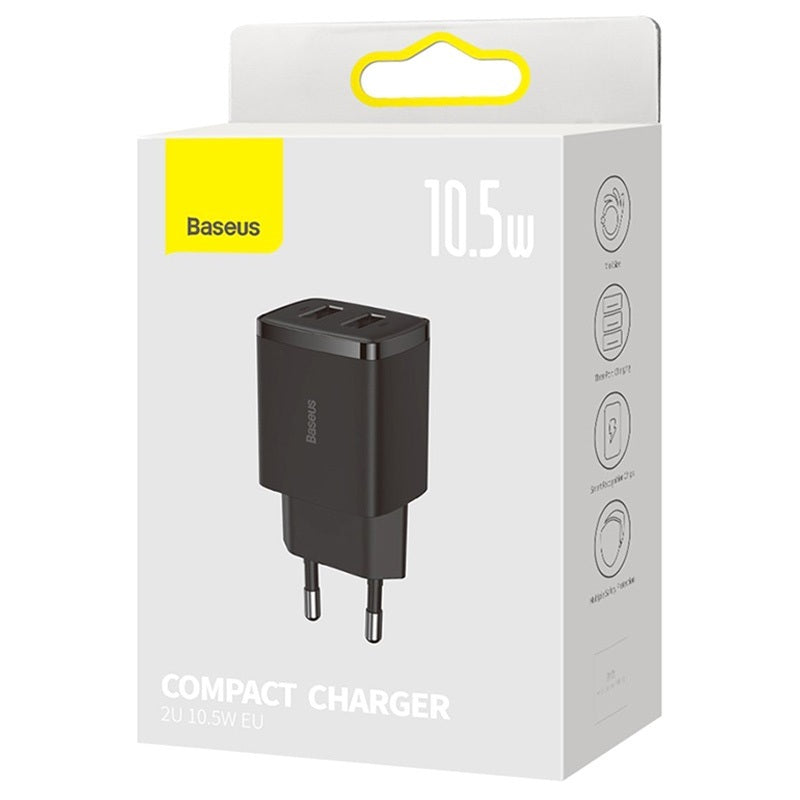Încărcător Rețea Compact 10.5W 2x USB Negru - Baseus
