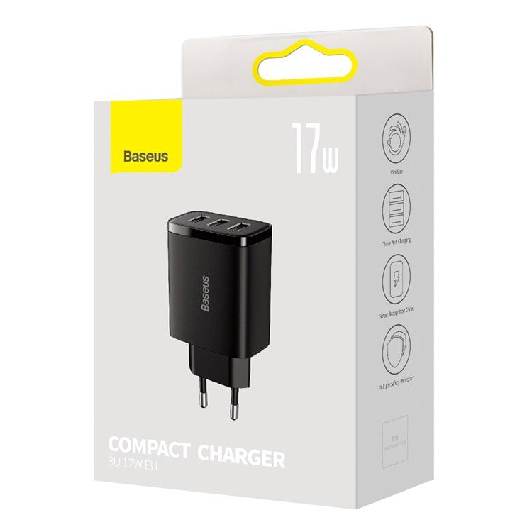 Încărcător Rețea Compact 17W 3x USB Negru - Baseus