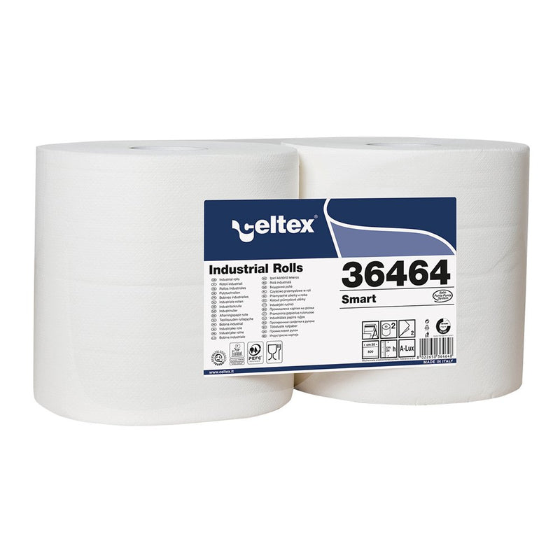 Rola lavete industriale Celtex 2 straturi - 2 role 36464 albă, 800 porții, 240 m