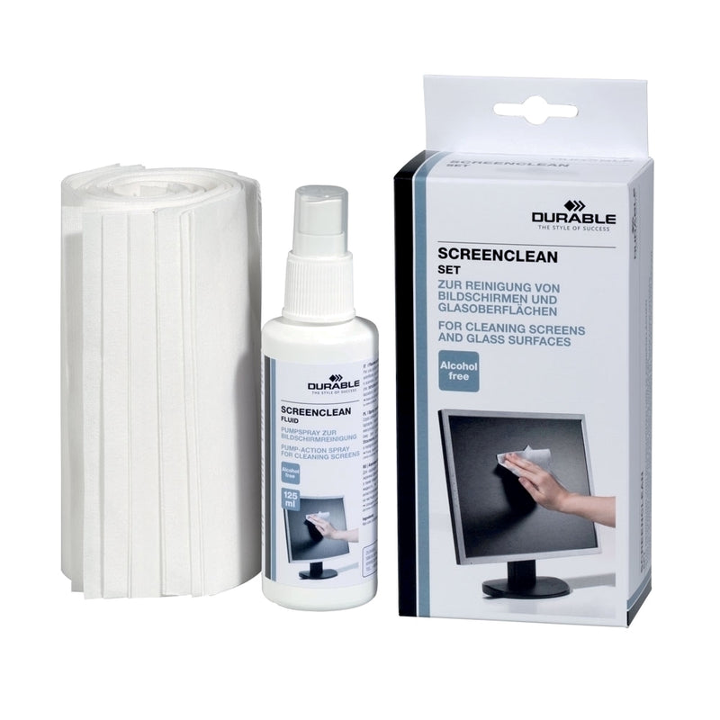 Set Durable Superclean pentru curățare ecran monitor cu fluid și lavete