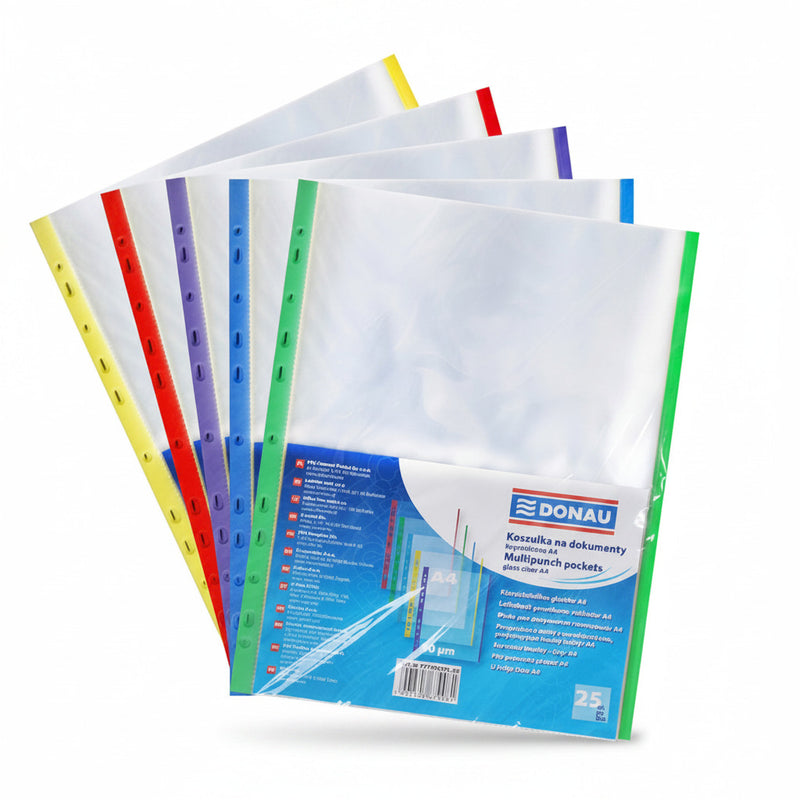 Folii Protecție A4 Cristal cu Margine Color, Diverse Culori, 40 Microni, 25/set Donau