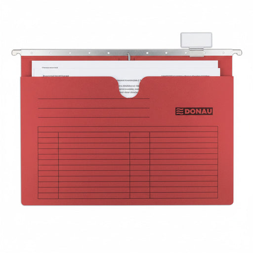Dosar Suspendabil cu Șină, Carton 230g/mp, Baghetă Metalică, 5 buc/Set, Roșu marca Donau