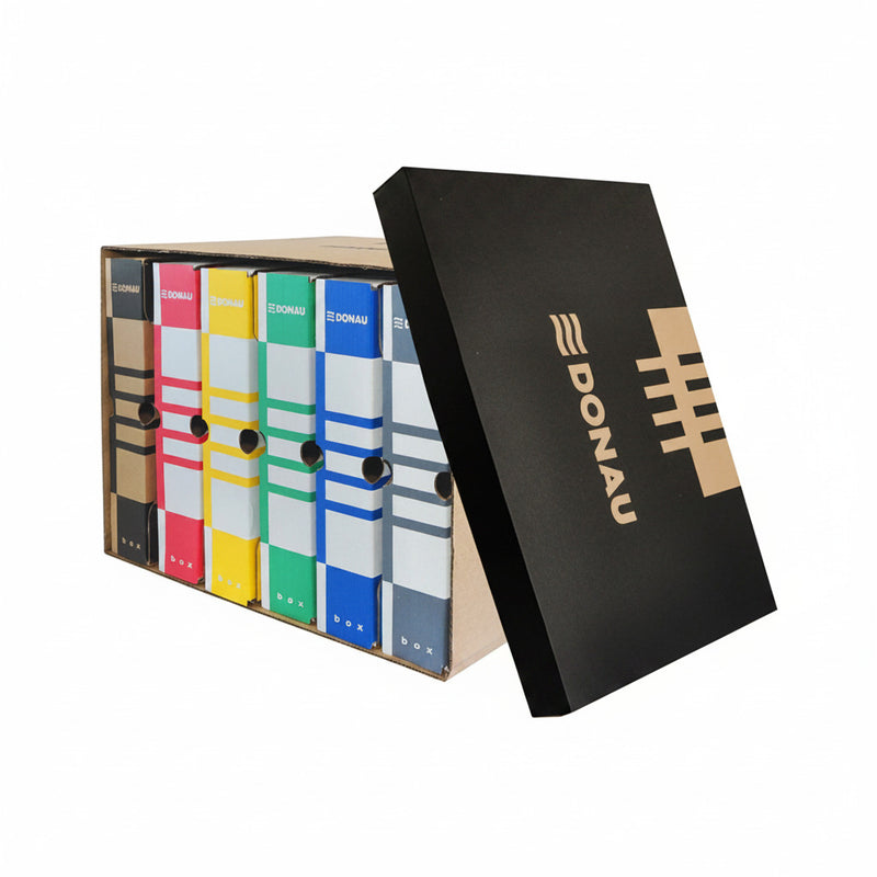 Container de Arhivare cu Capac Detașabil Carton 490gsm Negru/Kraft 363x545x317mm - Donau