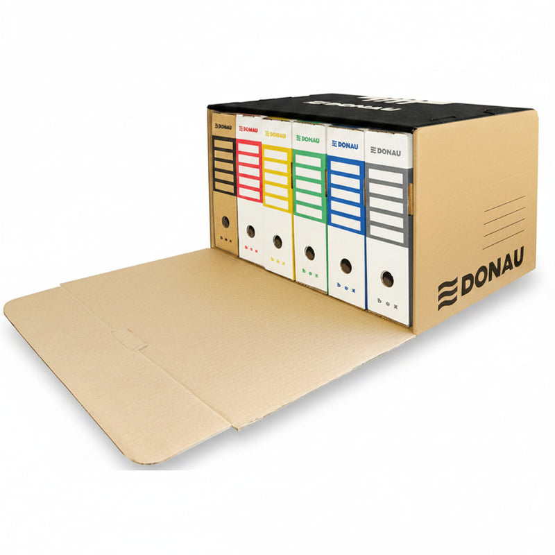 Container de Arhivare cu Capac Deschidere Frontală Carton 450gsm Negru/Kraft 360x555x315mm - Donau