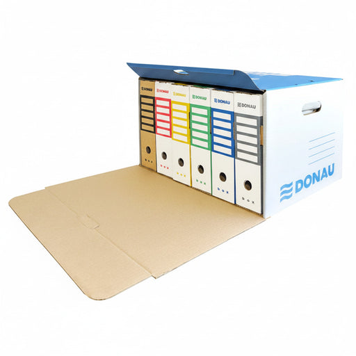 Container de Arhivare cu Capac Deschidere Frontală Carton 450gsm Albastru/Alb 360x555x315mm - Donau
