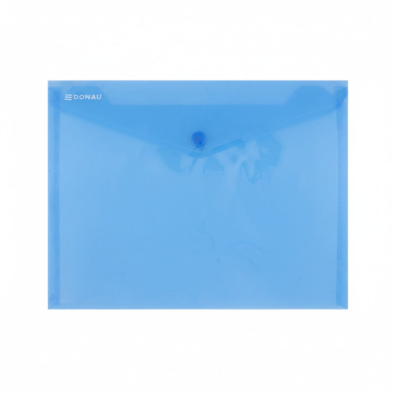 Mapă PP protecție documente A5 landscape, închidere cu capsă, 10/set, albastru transparent marca Donau, mapă din plastic pentru documente