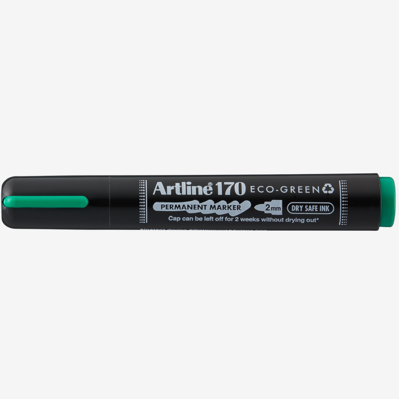 Marker Permanent 170 Eco Green Dry Safe Vârf Rotund 2 mm Artline Verde