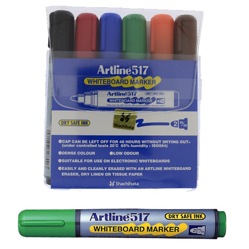 Set 6 Markere pentru Tablă 517 Dry Safe 48h Vârf Rotund 2 mm Artline