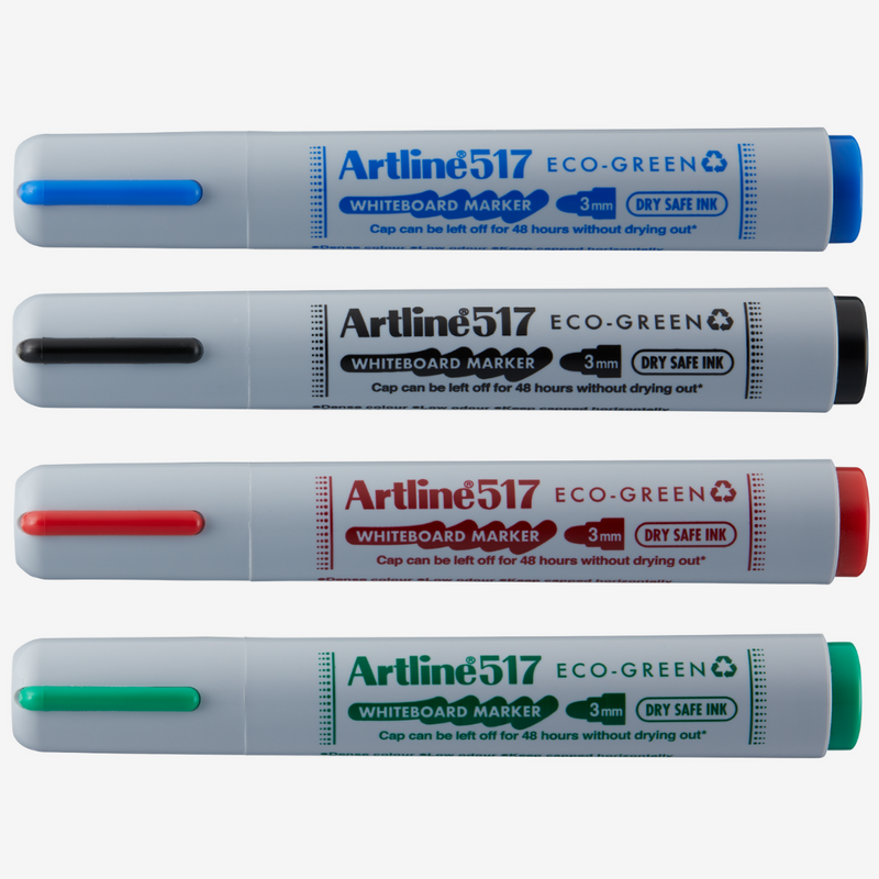Set 4 Markere pentru Tablă 517 Eco Green Dry Safe Vârf Rotund 3 mm Artline