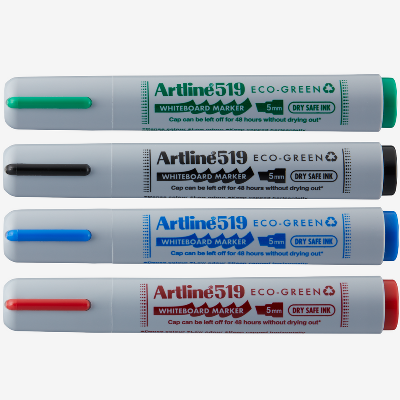 Set 4 Markere pentru Tablă 519 Eco Green Dry Safe Vârf Teșit 2-5 mm Artline