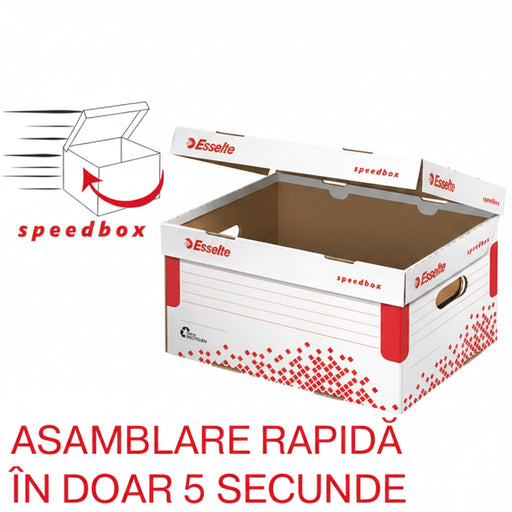 Container Arhivare și Transport Speedbox cu Capac Carton 100% Reciclat FSC S Alb 355x193x252mm - Esselte