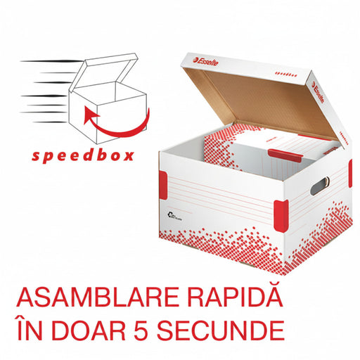 Container Arhivare și Transport Speedbox cu Capac Carton 100% Reciclat FSC M Alb 367x263x325mm - Esselte