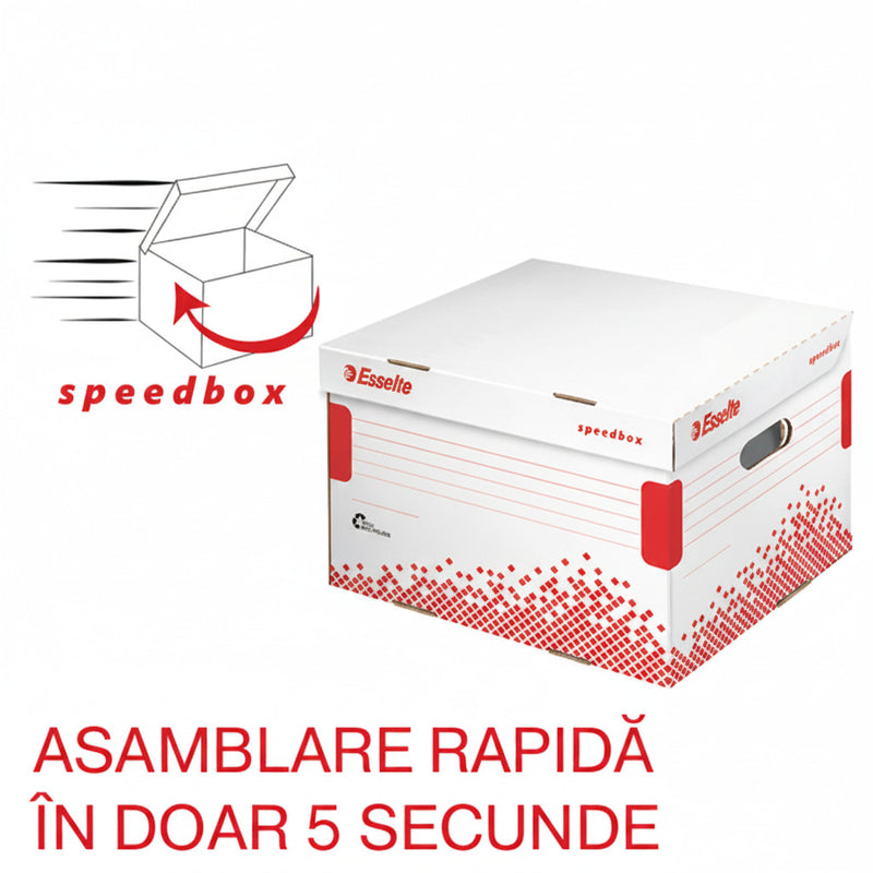 Container Arhivare și Transport Speedbox cu Capac Carton 100% Reciclat FSC L Alb 433x263x364mm - Esselte
