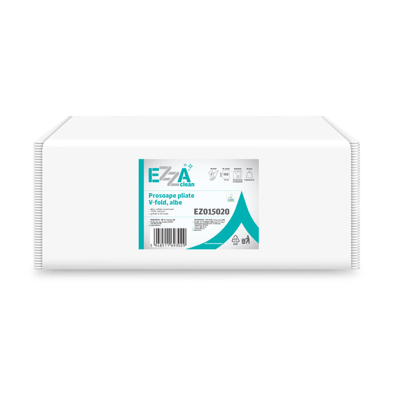 Prosoape pliate V EZZA Clean 2 straturi 23 x 21 cm - 20 pachete x 150 buc