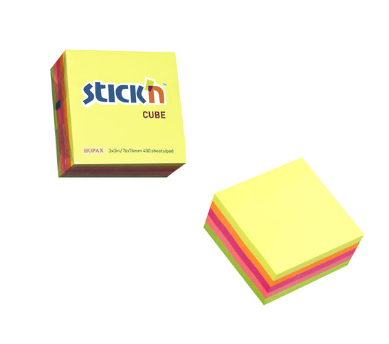 Cub notes adeziv Stick'n, 5 culori fluorescente, 76 x 76 mm, 400 file